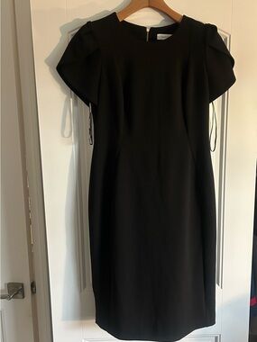 Calvin Klein Black Midi Sheath Dress with Flutter Sleeves